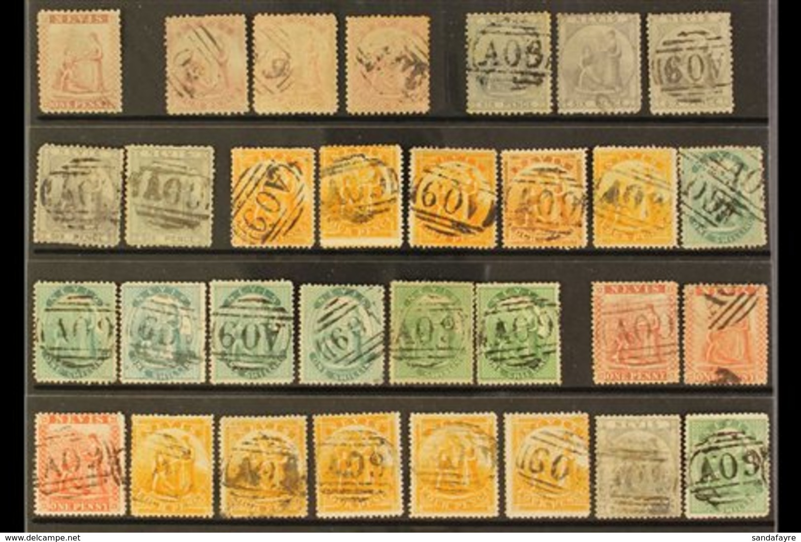 1862-78 VALUABLE USED COLLECTION CAT £1750+  A Most Useful Selection Presented On A Stock Card, Ideal For Plate Reconstr - St.Christopher-Nevis & Anguilla (...-1980)