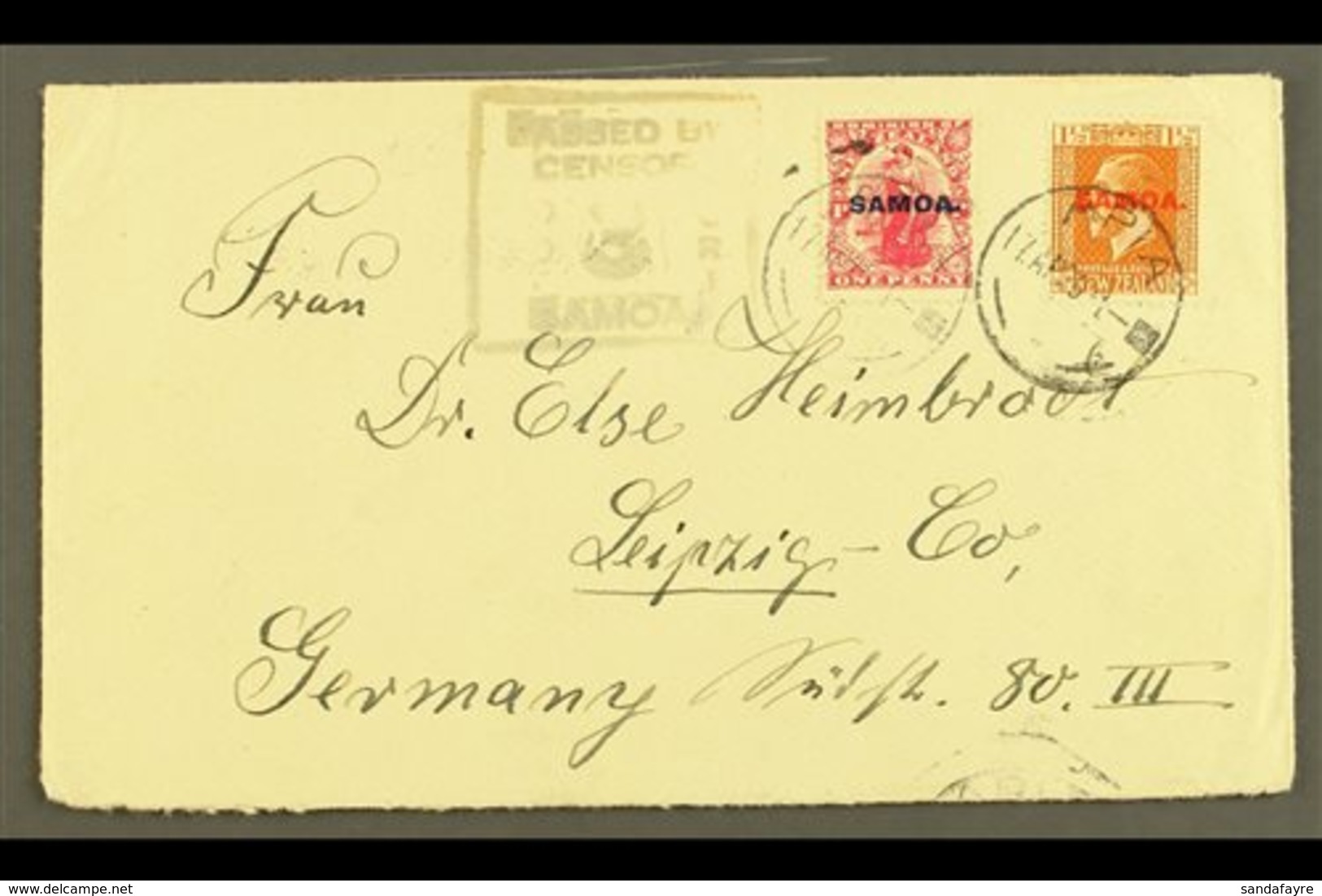 1920  Plain Cover To Germany, Sent 2½d Rate, Franked 1d & KGV 1½d , SG 116, 136, Apia 17.04.20 Postmarks, Censor "3" Cac - Samoa (Staat)
