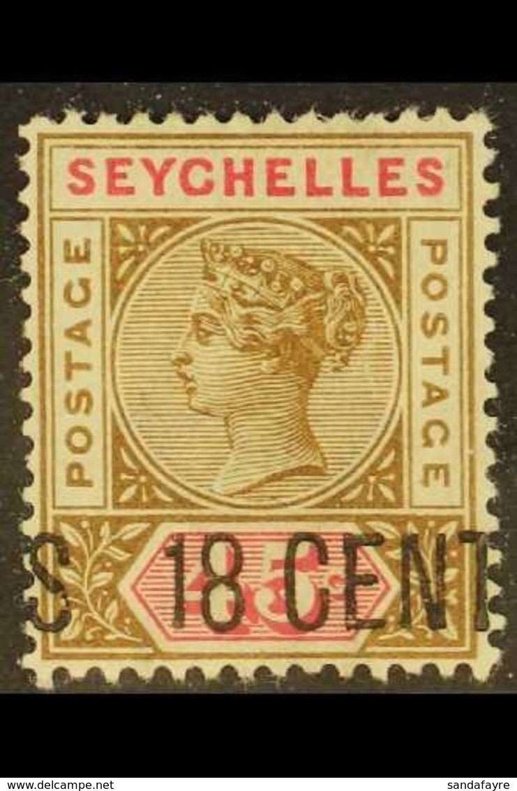 1896  18c On 45c Brown & Carmine, Surcharge SHIFTED TO RIGHT, Hence "S" Of "CENTS" At Left, SG 26, Mint. For More Images - Seychelles (...-1976)