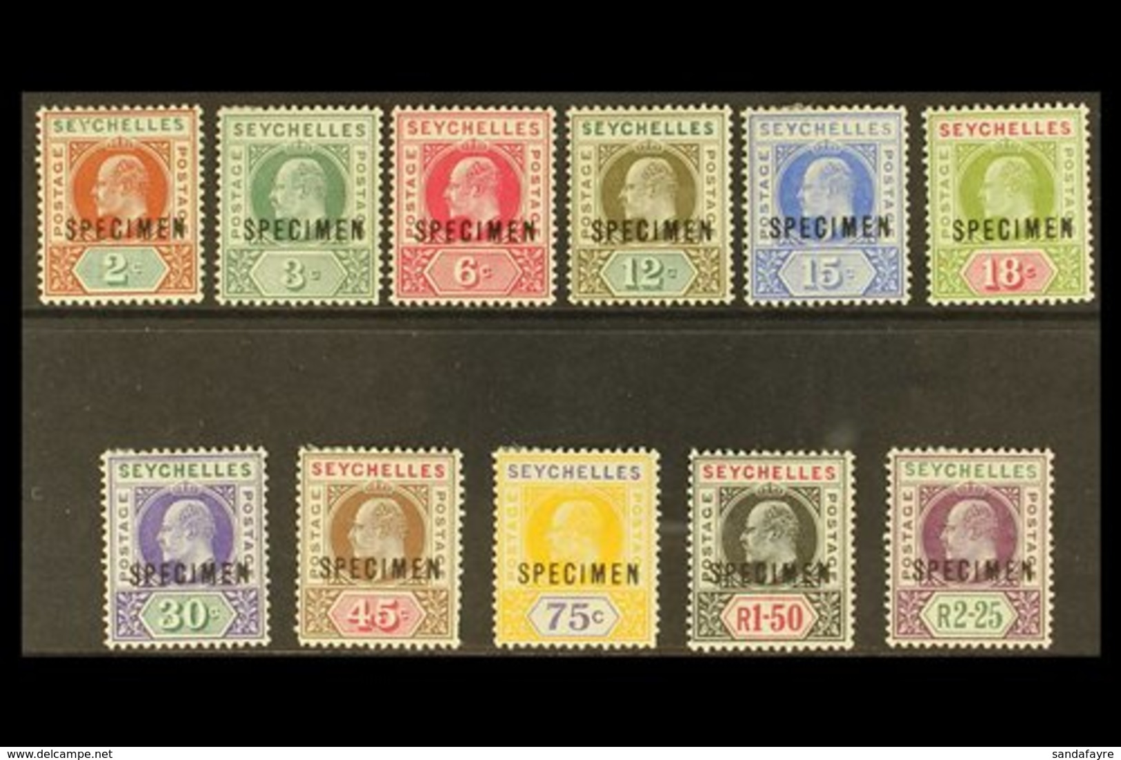 1903  King Edward VII Watermark Crown CA Complete Set Overprinted "SPECIMEN", SG 46s/56s, Fine Mint, The 1r50 Shows The  - Seychelles (...-1976)