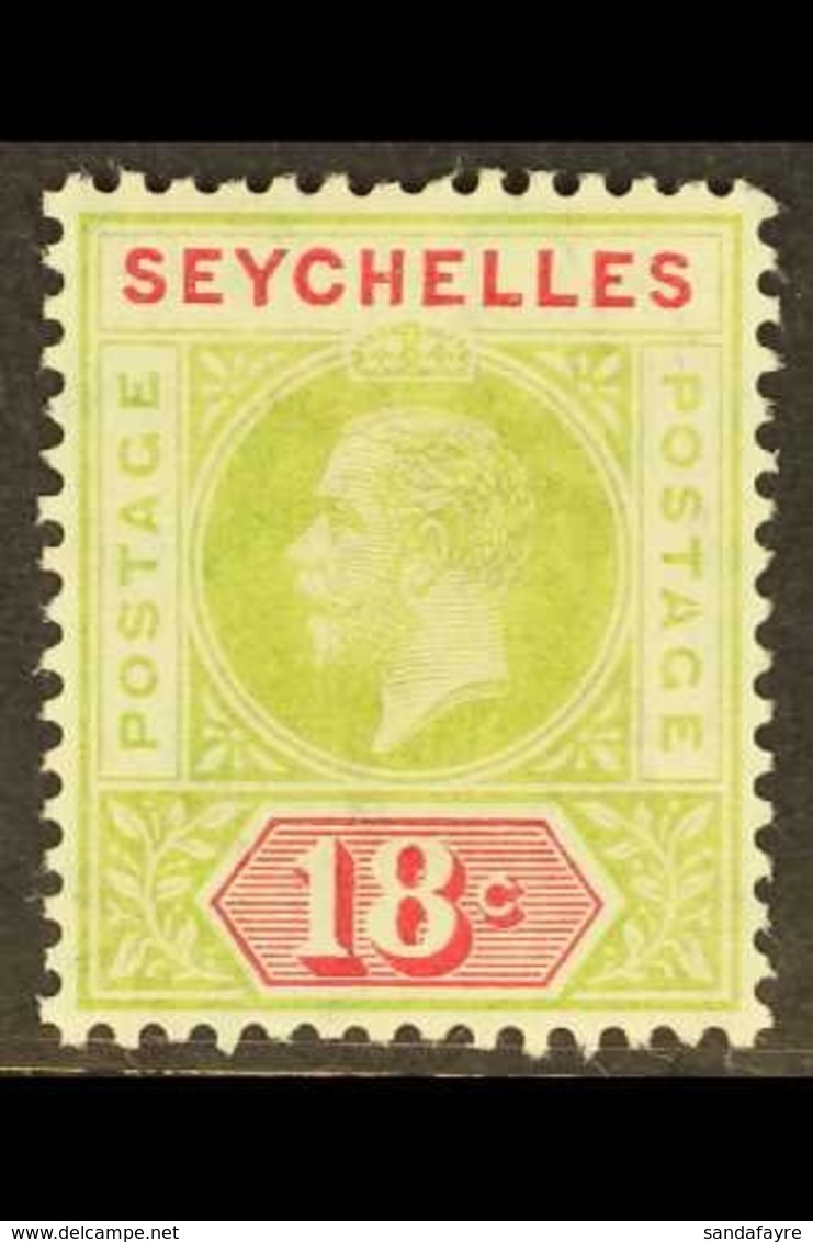 1912  18c Sage-green And Carmine, Variety SPLIT "A", SG 76a, Very Fine Mint. For More Images, Please Visit Http://www.sa - Seychellen (...-1976)