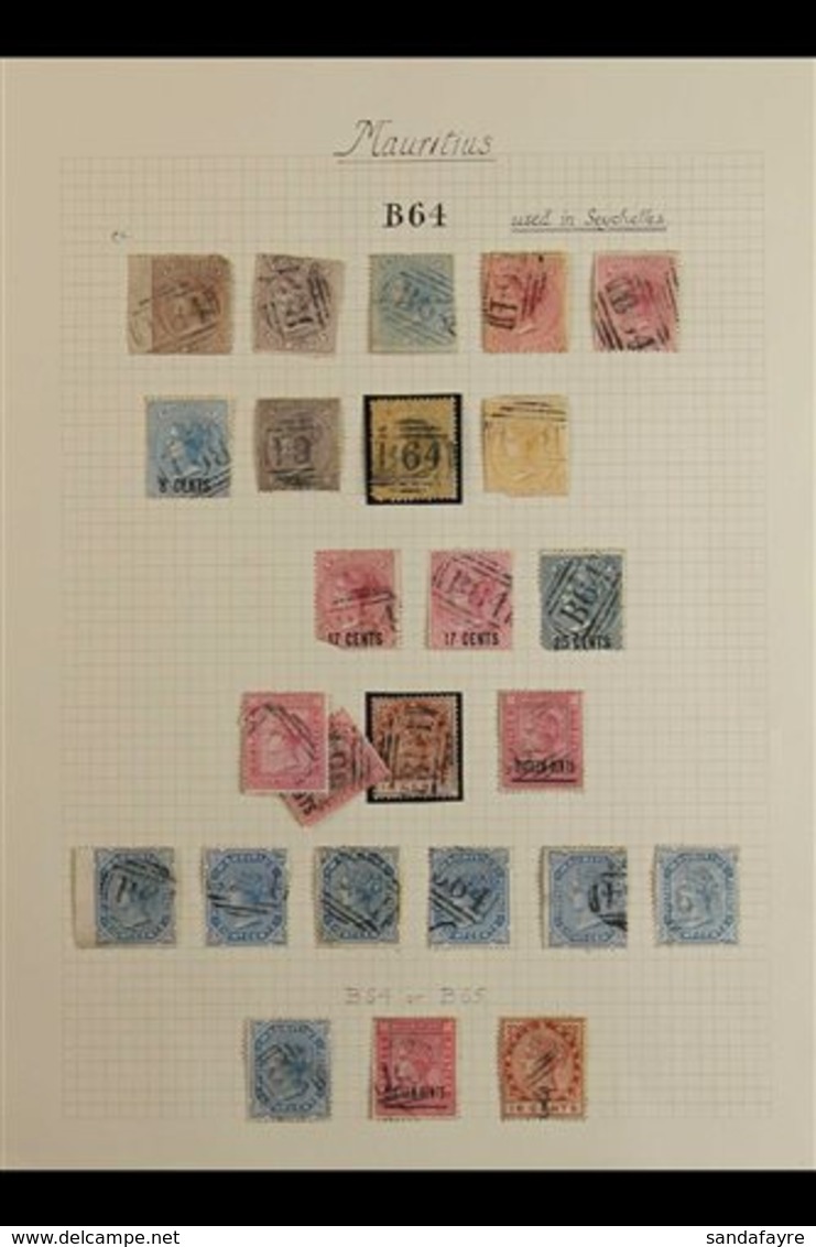 MAURITIUS USED IN SEYCHELLES COLLECTION CAT £1870+  A Valuable Old Time Collection Written Up On A Page, Each Displaying - Seychelles (...-1976)