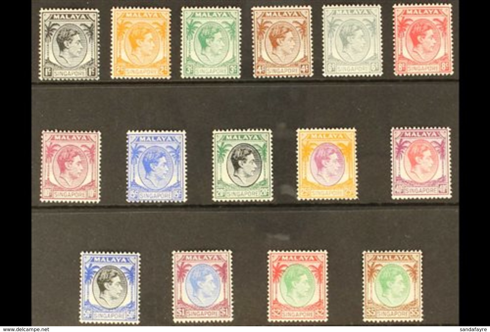 1948-52  KGVI Definitives Perf 14 Complete Set, SG 1/15, Very Fine Mint, Fresh. (15 Stamps) For More Images, Please Visi - Singapore (...-1959)