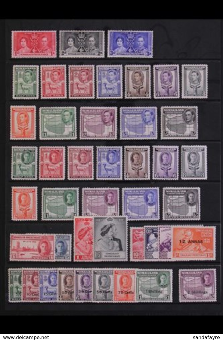 1937-51 HIGHLY COMPLETE MINT COLLECTION  Presented On A Stock Page, Coronation To 1951 New Currency 2s On 2r, SG 90/133, - Somaliland (Herrschaft ...-1959)