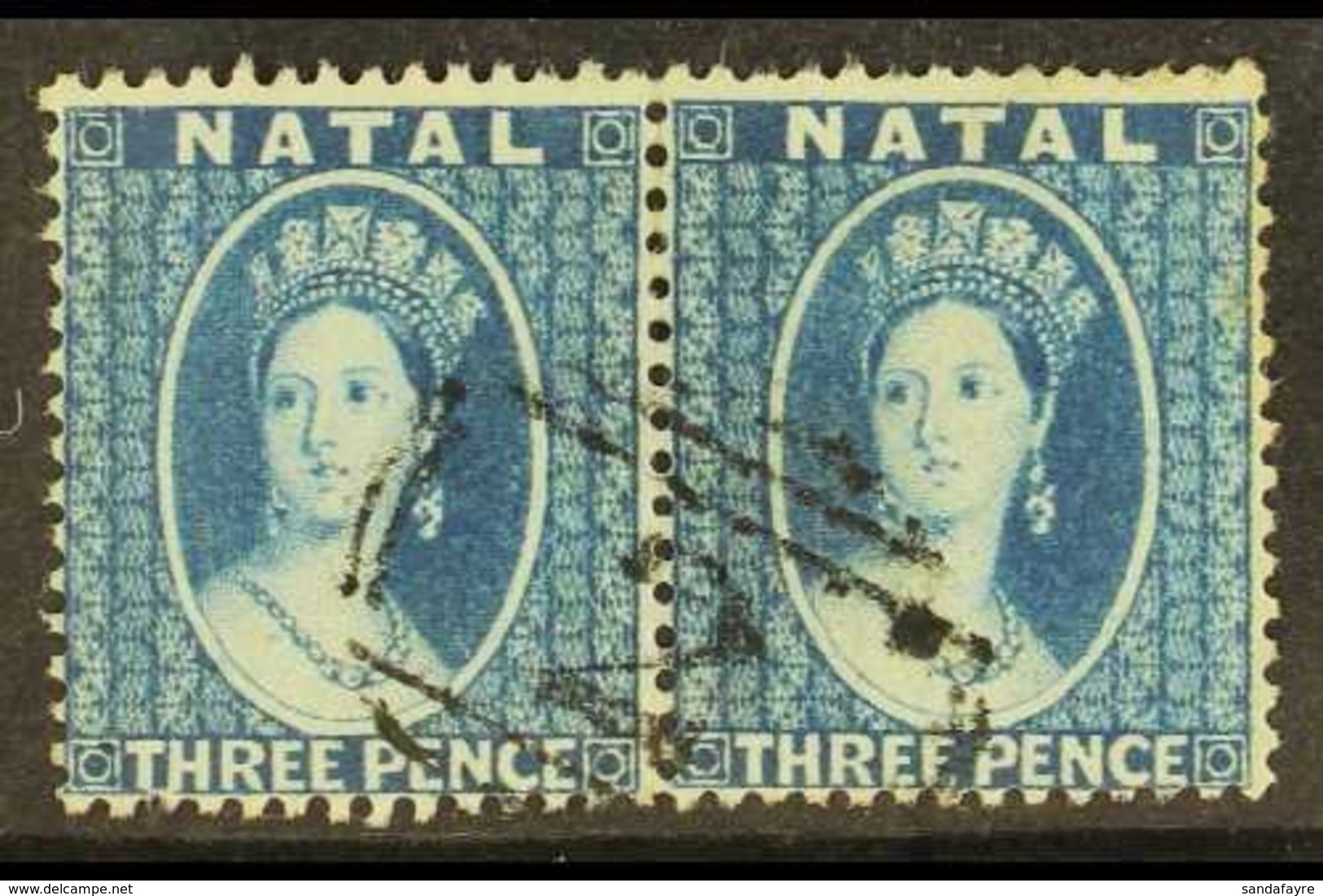 NATAL  1859-60 3d Blue No Watermark Perf 14, SG 10, Fine Used Horizontal Pair. For More Images, Please Visit Http://www. - Unclassified