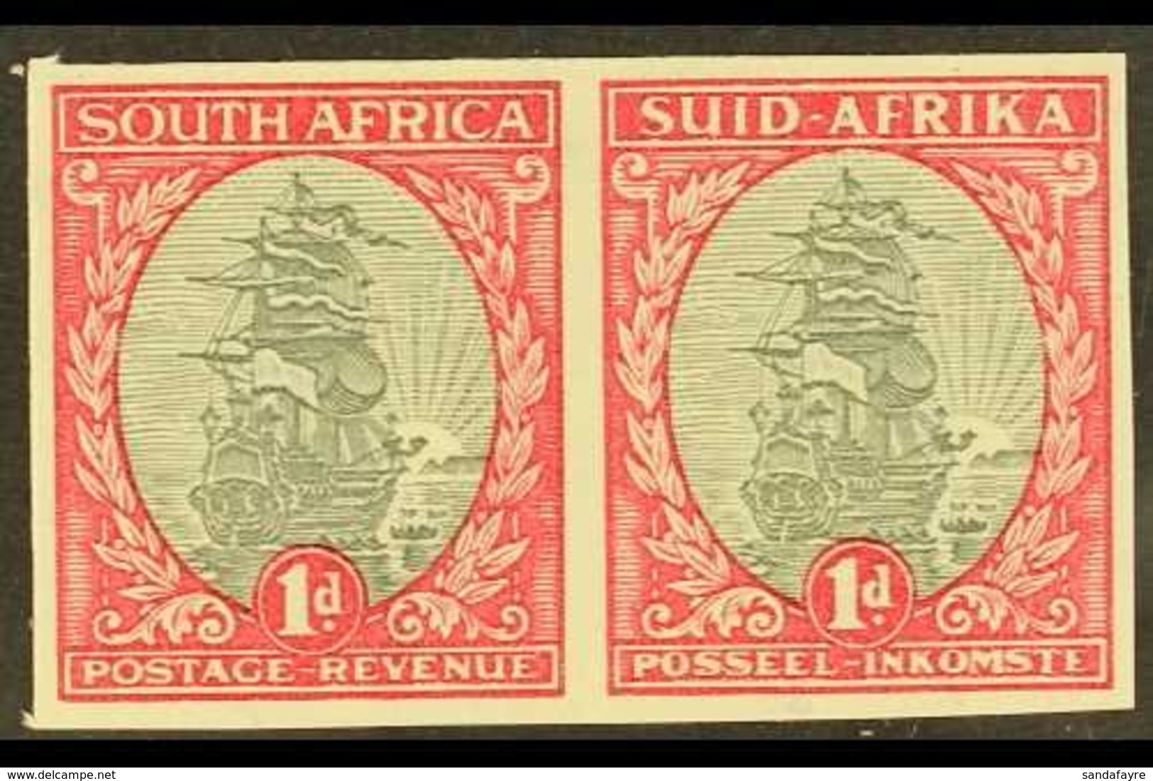 1933-38  1d Grey & Carmine Ship, IMPERFORATE PAIR (wmk Inverted), SG 56a, Never Hinged Mint. Very Fine. For More Images, - Zonder Classificatie