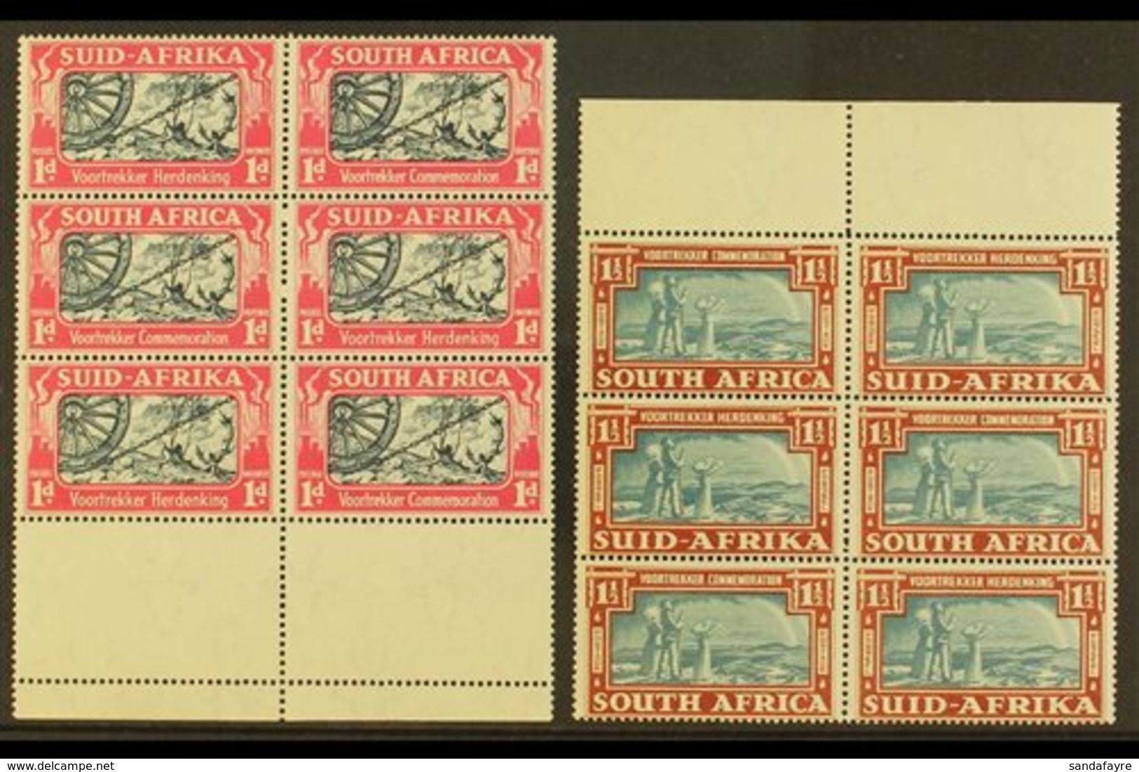 1938  Voortrekker Commemoration Set, SG 80/81, Never Hinged Mint Marginal Blocks Of 6. (12 Stamps) For More Images, Plea - Sin Clasificación