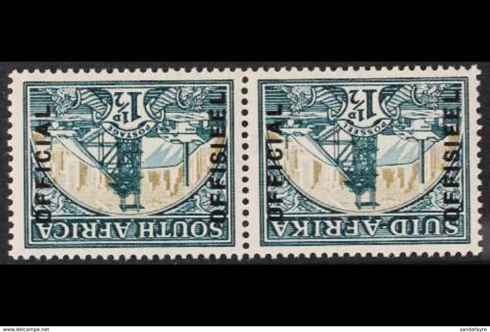 OFFICIAL  1935-49 1½d Green & Bright Gold Watermark Inverted Overprint With FLAG ON CHIMNEY AT RIGHT Variety, SG O22ac,  - Unclassified