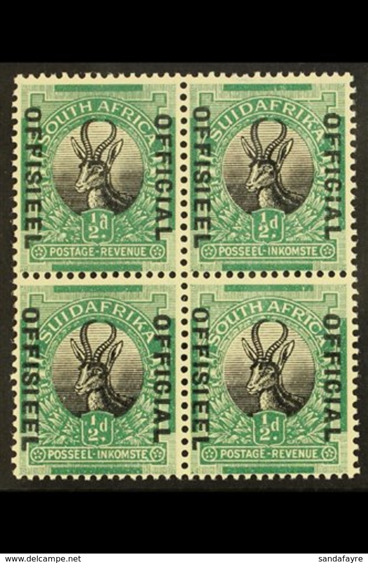 OFFICIAL VARIETY  1929-31 ½d Block Of 4, Upper Pair With Broken "I" In "OFFICIAL" And Lower Pair With Missing Fraction B - Ohne Zuordnung