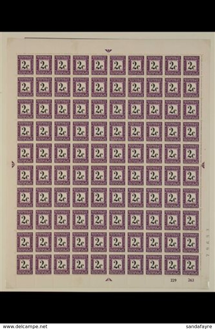 POSTAGE DUE  1971 Wmk RSA Tete-beche,  Perf 14, 2c Black And Deep Reddish Violet (SG D71) - A COMPLETE SHEET OF 100 STAM - Ohne Zuordnung