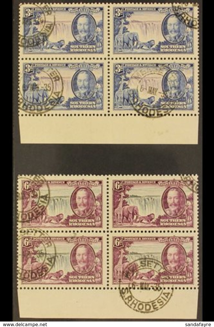 1935  Silver Jubilee Complete Set, SG 31/34, Fine Cds Used Lower Marginal BLOCKS Of 4, 1d & 2d (this With Small Perf Rei - Southern Rhodesia (...-1964)