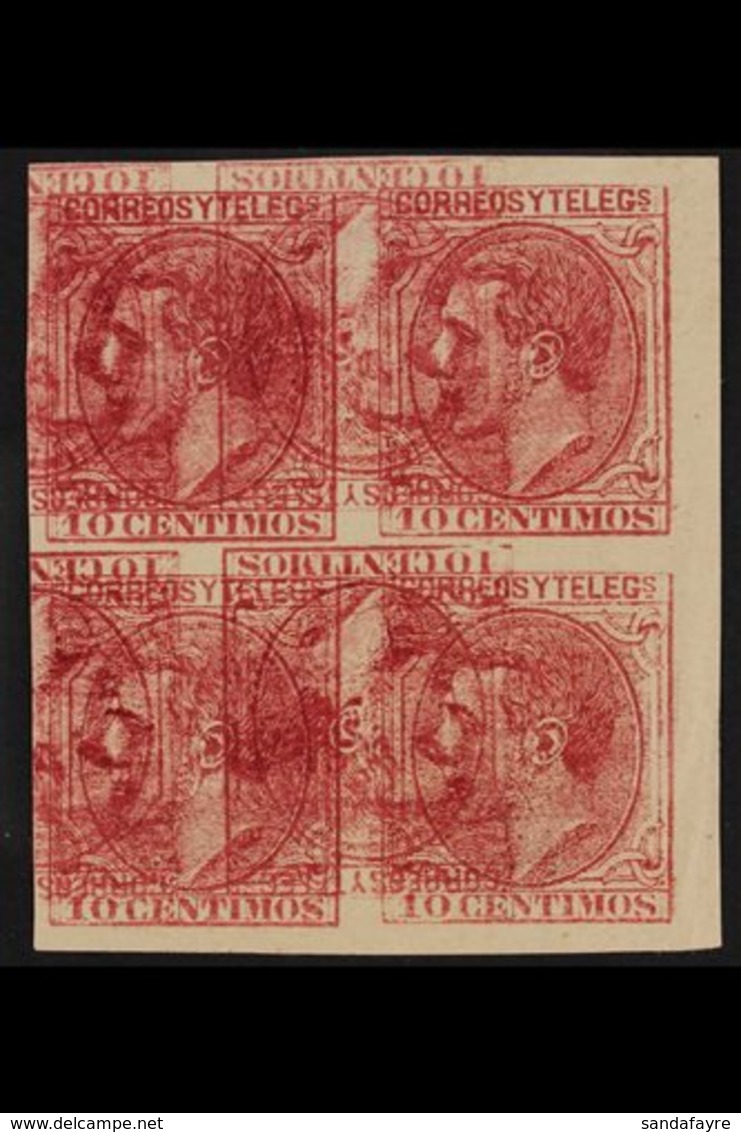 1879  King Alfonso XII 10c Rose (as Mi 178, Edifil 202, SG 265) - An Imperf Block Of Four On Ungummed Paper, Printed Dou - Other & Unclassified