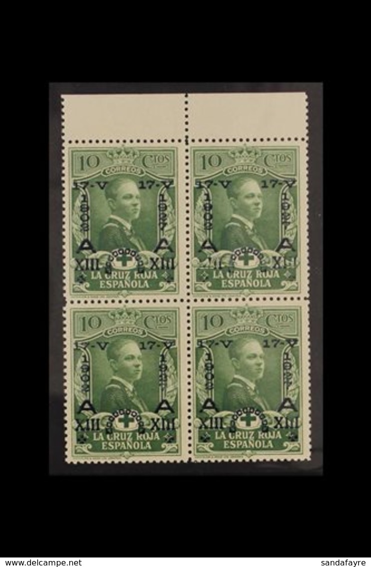 1927  25th Anniversary Of Coronation 10c Green (Edifil 352, Mi 325, Sc B22, SG 420), Upper Marginal BLOCK OF FOUR Very F - Other & Unclassified