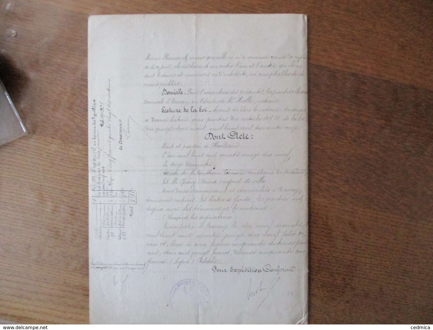 16 DECEMBRE 1899 VENTE PAR ZELIE COUGNEAU Vve COLMANT ET LEOPOLD COLMANT A HON HERGIES A PHILEMON CARLOT BRASSEUR A HOUD - Manuscritos