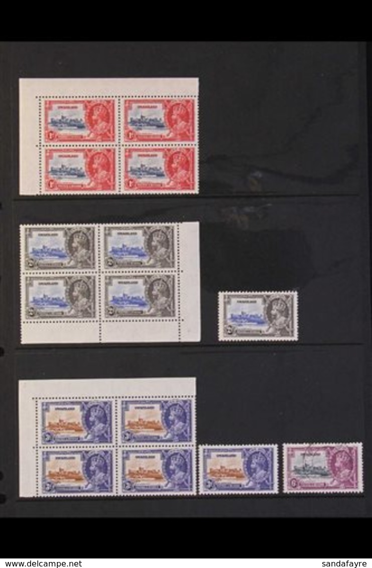 1935  Collection Of SG UNLISTED SILVER JUBILEE POSITIONAL VARIETIES. With 1d Never Hinged Mint Corner Block Of Four Incl - Swasiland (...-1967)