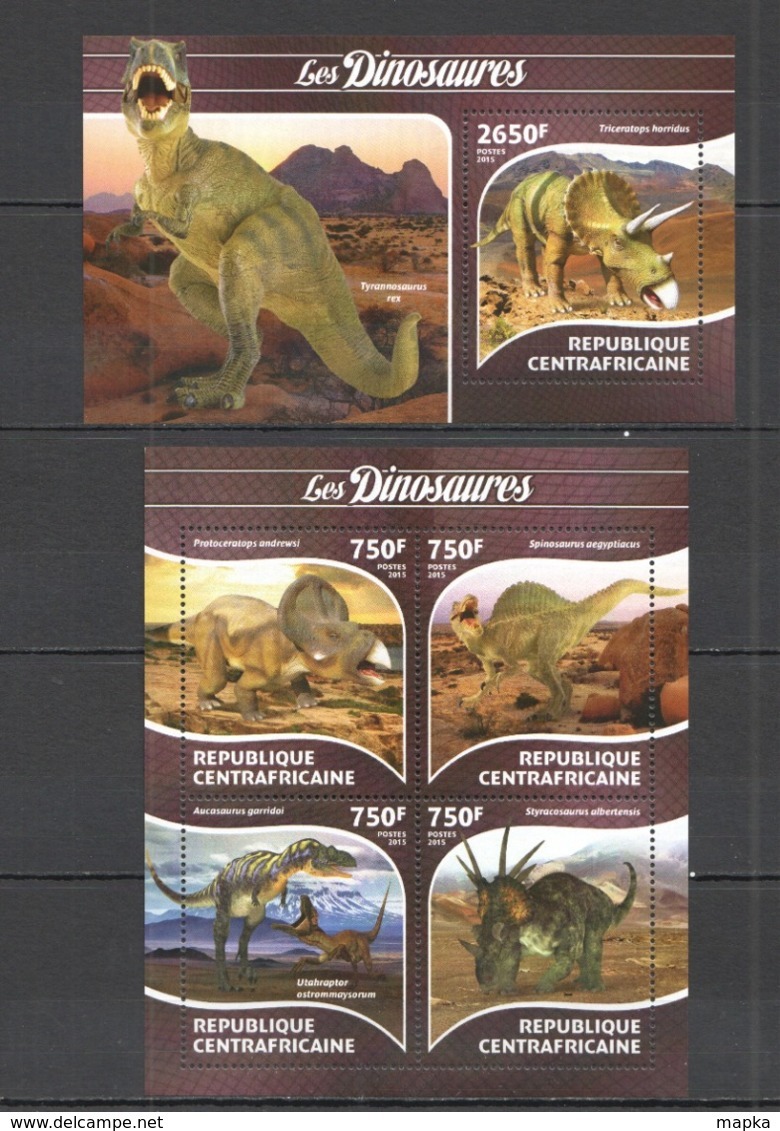 CA277 2015 CENTRAL AFRICA CENTRAFRICAINE FAUNA PREHISTORIC LIFE DINOSAURS KB+BL MNH - Prehistorisch