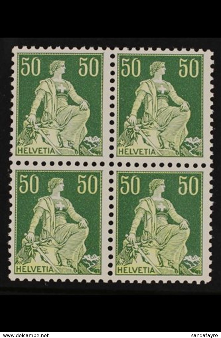 1908  50c Yellow Green & Deep Green "Helvetia" Chalky Paper, Smooth Gum, Mi 107y, SG 240b, BLOCK OF 4, Never Hinged Mint - Autres & Non Classés