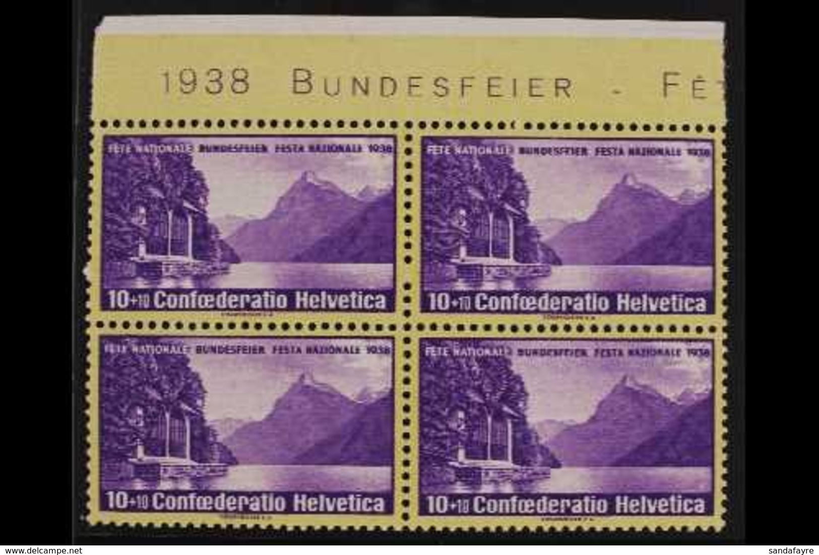 1938  10c+10c Violet "National Fete, Grilled Gum, Mi 326z, SG 387a, MARGINAL BLOCK OF 4, Never Hinged Mint  (4 Stamps) F - Andere & Zonder Classificatie