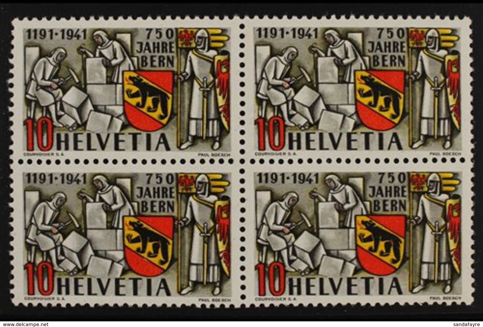 1941  10c Black, Dark Orange, Scarlet & Olive Shade, Mi 398b, BLOCK OF 4, Never Hinged Mint (4 Stamps) For More Images,  - Sonstige & Ohne Zuordnung