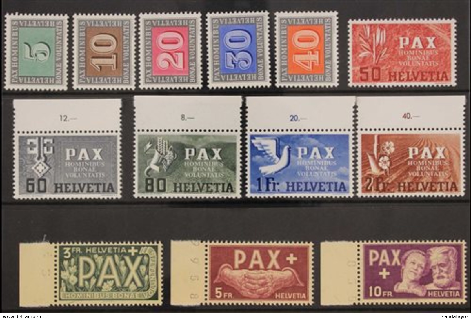 1945  PAX - Peace Complete Set (Michel 447/59, SG 447/59), Superb Never Hinged Mint, Very Fresh. (13 Stamps) For More Im - Other & Unclassified