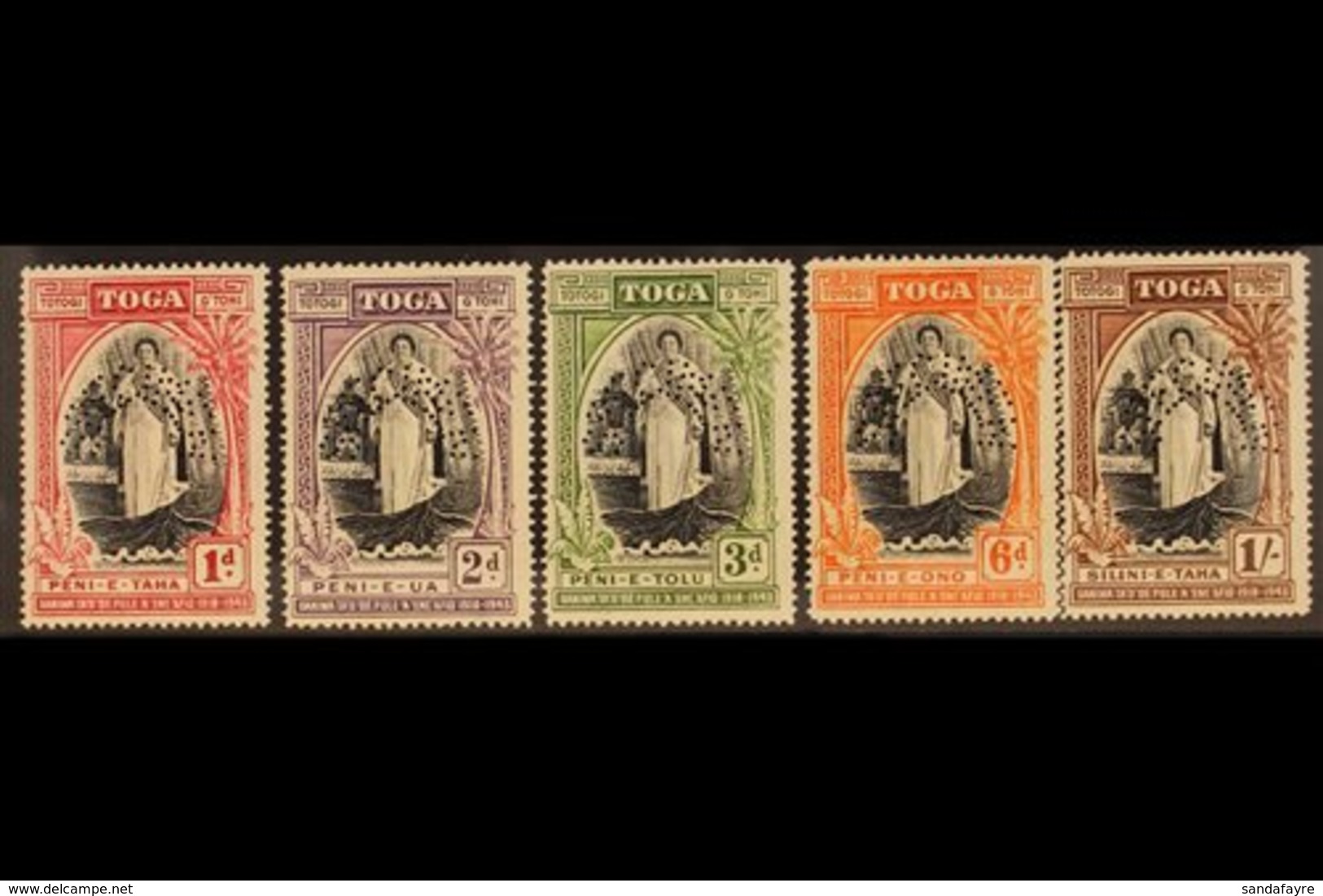 1944 SPECIMEN SET.  The Complete Silver Jubilee Set, Perf. "SPECIMEN", SG 83s/87s, Very Fine Mint. (5 Stamps) For More I - Tonga (...-1970)