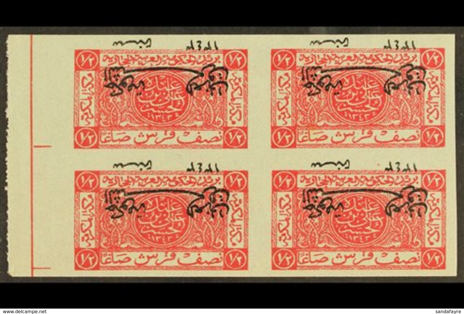 1925  (2 Aug) ½p Carmine IMPERF WITH INVERTED OVERPRINT (as SG 137a) BLOCK OF FOUR On Gummed Paper. For More Images, Ple - Giordania