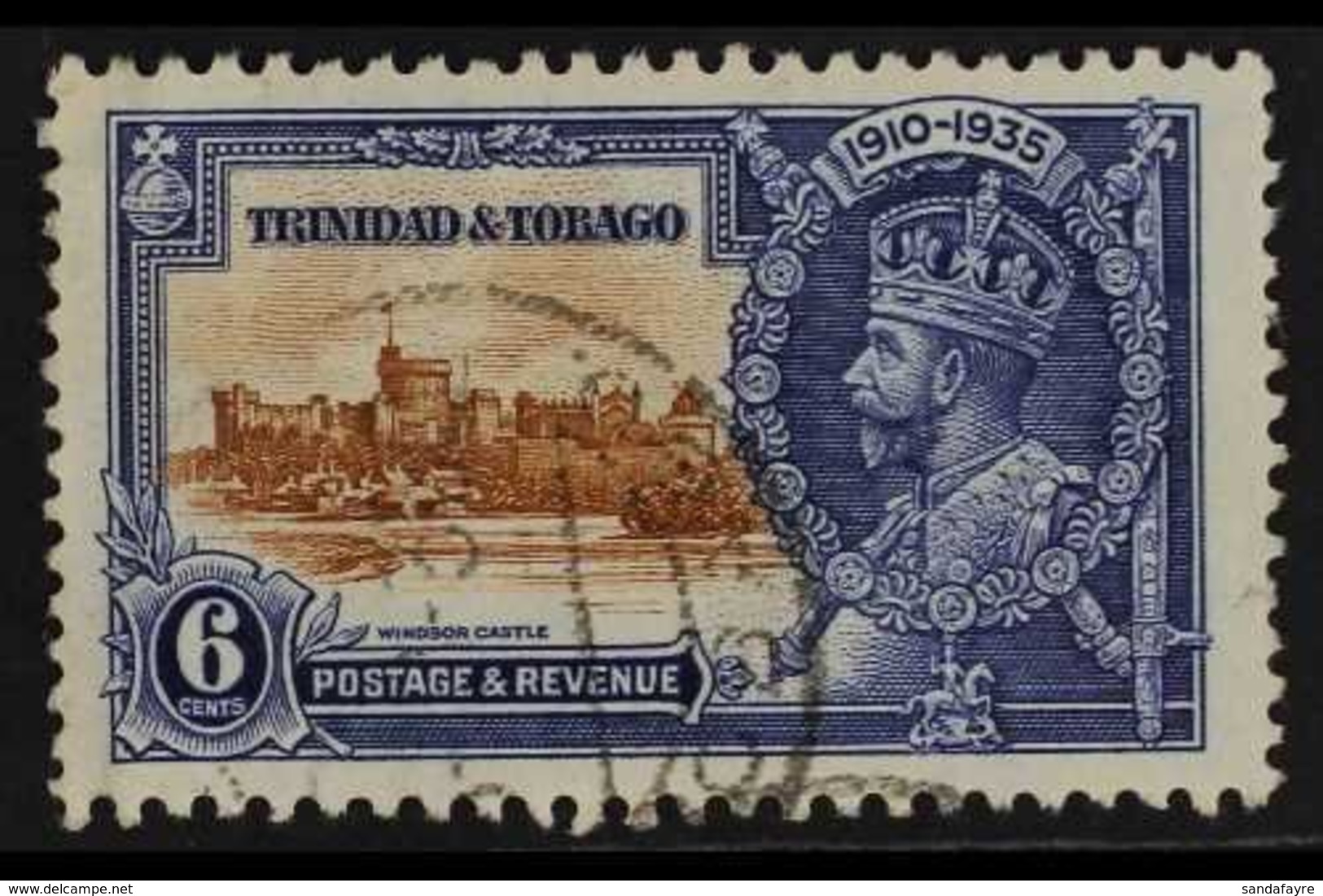 1935  6c Brown And Deep Blue, Silver Jubilee, Variety "Extra Flagstaff", SG 241a, Fine Used. For More Images, Please Vis - Trinidad En Tobago (...-1961)