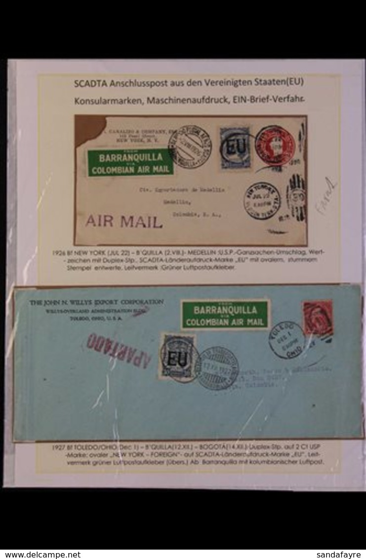 1926-27 SCADTA COVERS  A Cover & Postal Stationery Cover Front, Both Bearing SCADTA 30c Opt'd "E U" Presented On An Albu - Sonstige & Ohne Zuordnung
