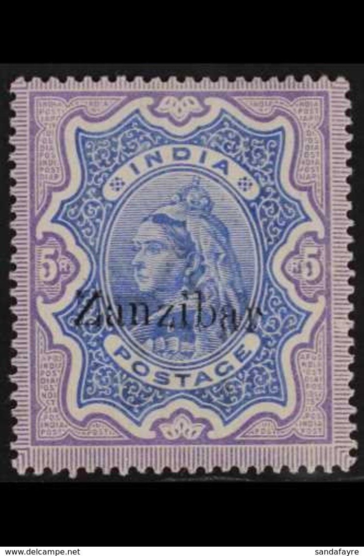 1895  5r Ultramarine And Violet, Overprinted "Zanzibar", SG 21, Very Fine Mint. For More Images, Please Visit Http://www - Zanzibar (...-1963)