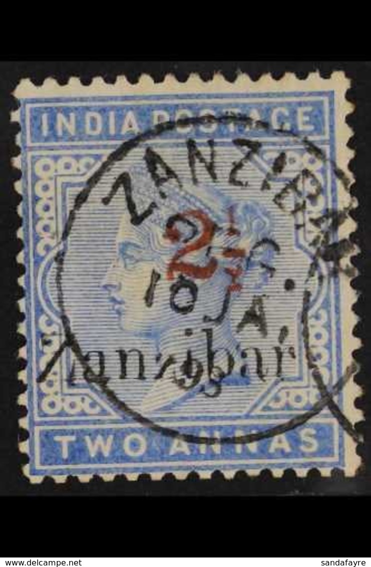 1895-8  "2½" In Red On 2a Dull Blue, SG 40, Very Fine Used. For More Images, Please Visit Http://www.sandafayre.com/item - Zanzibar (...-1963)