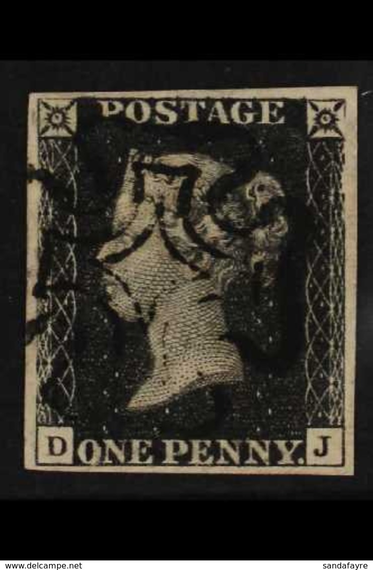 1840  1d Black 'DJ' Plate 7 With The "O" Flaw, SG 2, Very Fine Used With Nice Black Maltese Cross Cancel, Four Good To L - Ohne Zuordnung