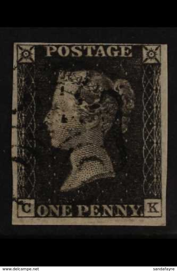 1840  1d Black 'CK' Plate 1b, SG 2, Fine Used With Neat Black Maltese Cross Cancel, Four Mostly Large Margins, Close But - Unclassified