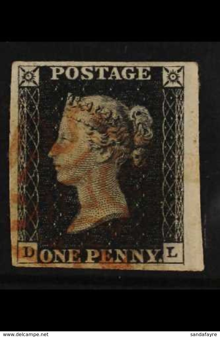 1840  1d Black 'DL' Plate 1b, SG 2, Fine Used With Red Maltese Cross Cancel, Four Good To Jumbo Margins, Fresh & Very At - Zonder Classificatie