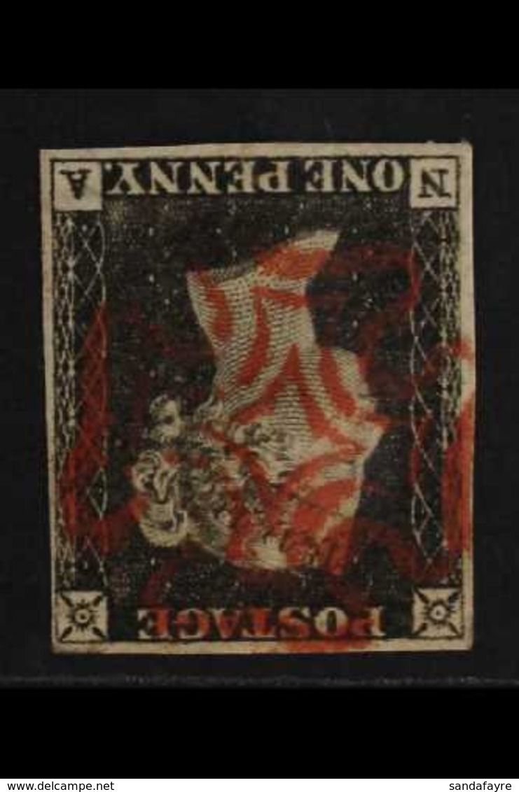 1840  1d Grey-black 'NA' Plate 1a With WATERMARK INVERTED Variety, SG Spec AS2g, Very Fine Used Superb Red Maltese Cross - Unclassified