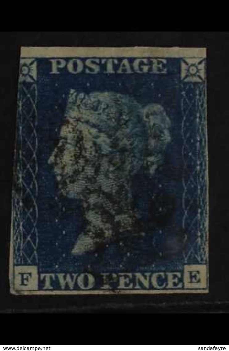 1840  2d Blue 'FE' Plate 2, SG 5, Used With Black Maltese Cross Cancel, Two Good Margins, Fresh, Cat £1,100. For More Im - Other & Unclassified