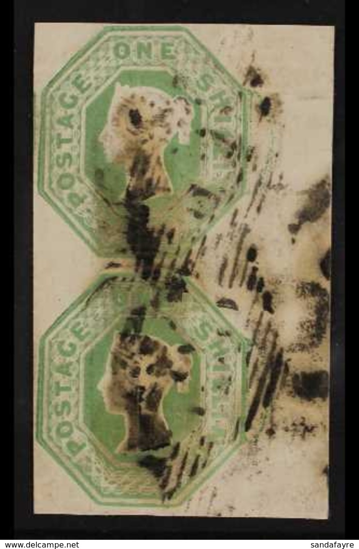 1847-54  1s Pale Green Embossed Die 1, SG 54, Used Right Marginal Vertical PAIR, Both Stamps With Four Margins, Minor Wr - Other & Unclassified