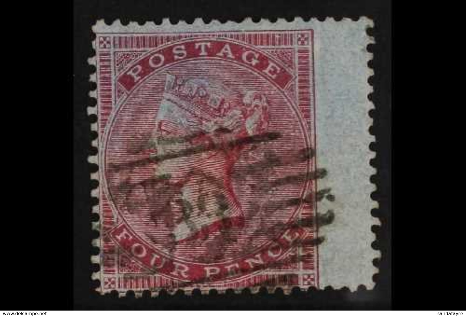 1855-57  4d Carmine On Deeply Blued Paper, Watermark Small Garter, SG 62, Good Used, Wing Margin Example. For More Image - Sonstige & Ohne Zuordnung