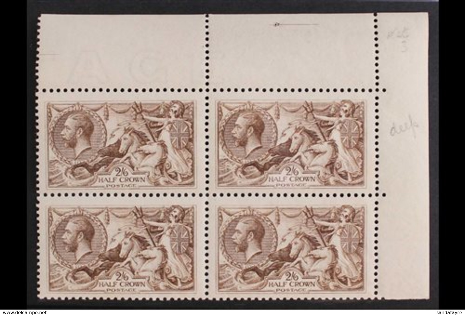 1918-19  2s6d Chocolate-brown Bradbury Seahorse, SG 414, Superb Never Hinged Mint BLOCK OF FOUR From The Upper-right Cor - Sin Clasificación