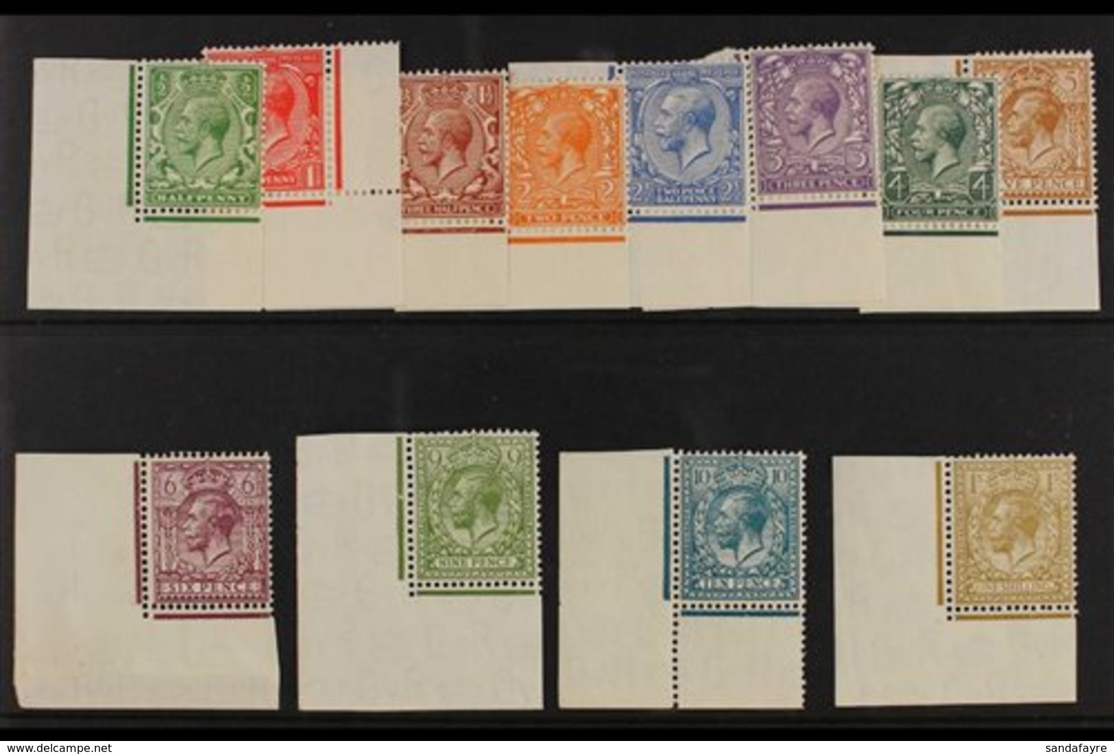 1924-26  KGV Watermark Block Cypher Complete Set, SG  418/429, Never Hinged Mint Lower Corner Examples, Very Fresh. (12  - Unclassified