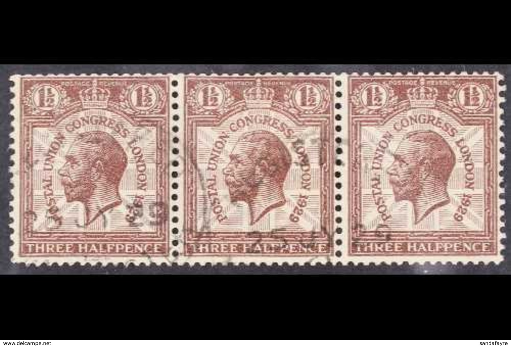 1929  1½d Purple-brown PUC Wmk Sideways, SG 436a, Very Fine Used STRIP OF THREE For More Images, Please Visit Http://www - Unclassified