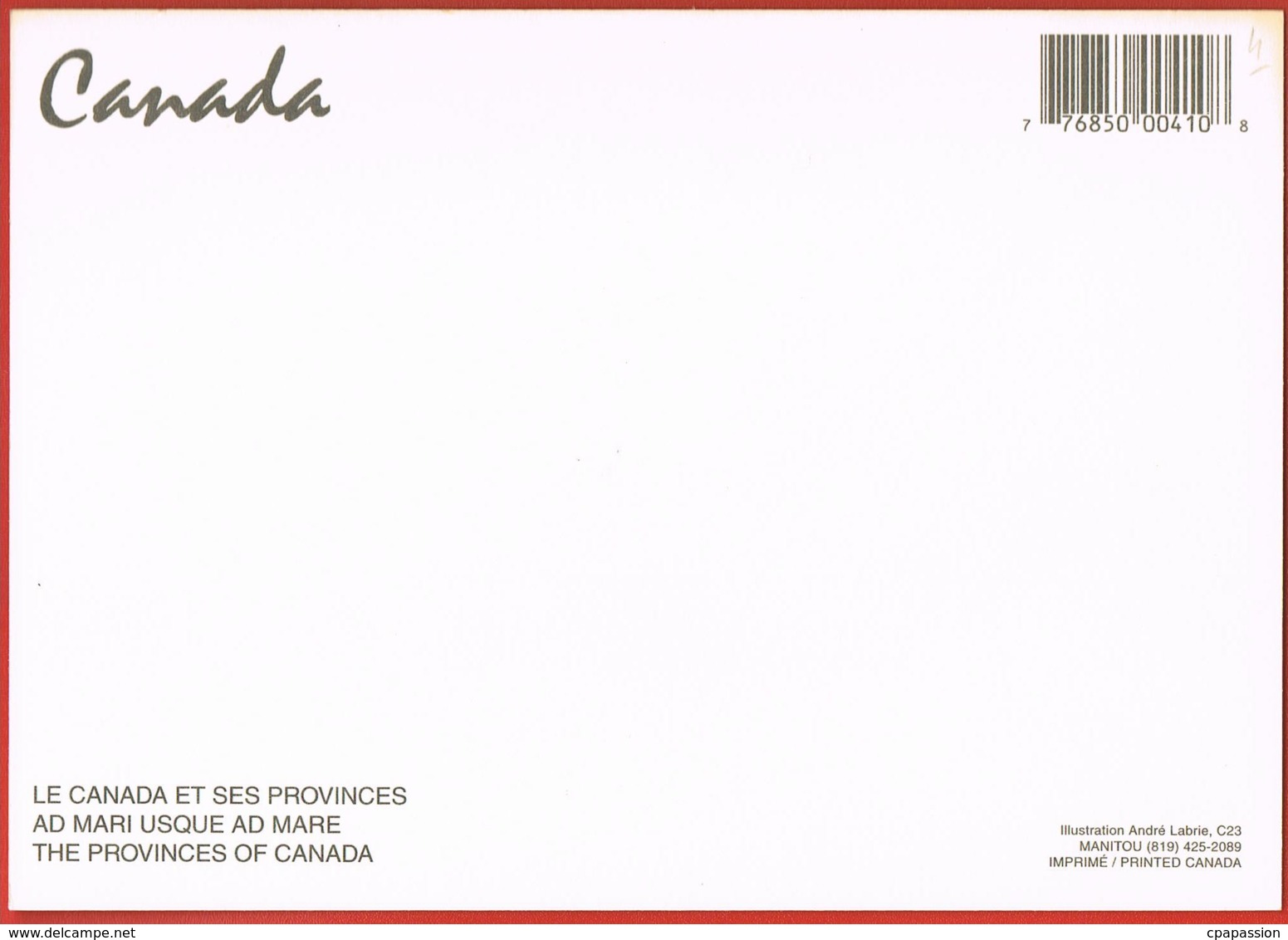 CANADA - Le Canada Et Ses Provinces-Carte Géographique  - Format 17 X 12 Cm- Illust A.LABRIE--scans Recto Verso- - Moderne Ansichtskarten