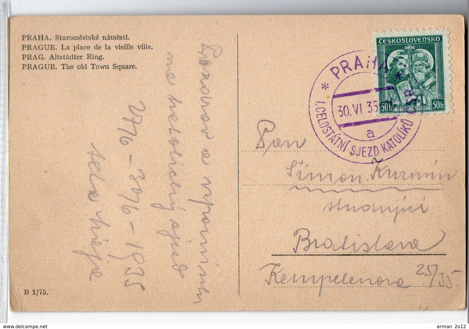 Praha Special Postmark Congress Of Catholics 1935 - Covers & Documents