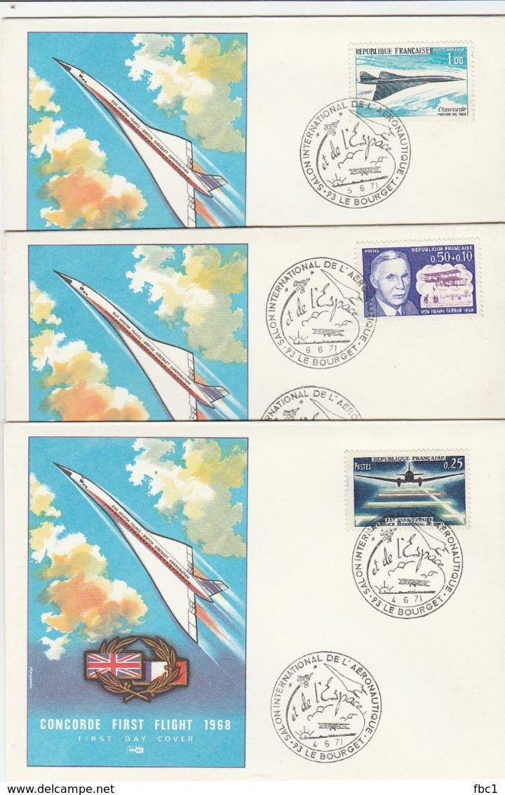 Concorde - Lot De 3 Enveloppes Avec Cachet Du 4,5 Et 6/6/1971 Salon Du Bourget Aéronautique - Concorde