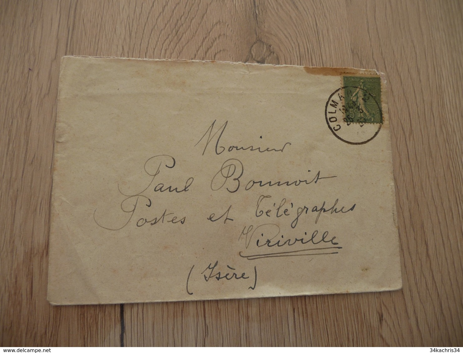 Lettre France 15 C Semeuse Lignée Cachet Colmar 2  2/03/1923? - Aushilfsstempel