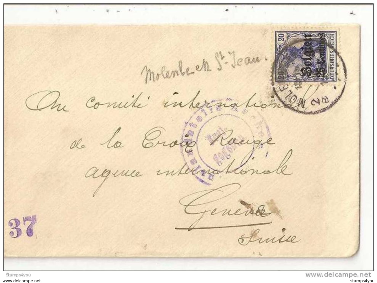 230 - 42 - Enveloppe Envoyée De Belgique En Suisse - 1ère Guerre Mondiale - Timbre Allemand Surchargé - Autres & Non Classés