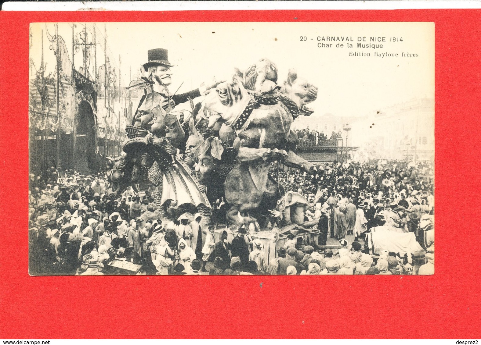 CARNAVAL NICE XLII 1914 Cpa Animée Char De La Musique    20   Edit Baylone Freres - Carnaval