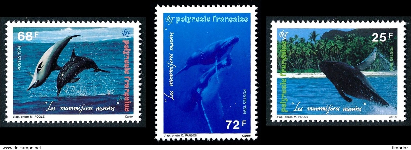 POLYNESIE 1994 - Yv. 450 451 Et 452 ** SUP  Faciale= 1,39 EUR - Baleines (3 Val.)  ..Réf.POL24647 - Neufs