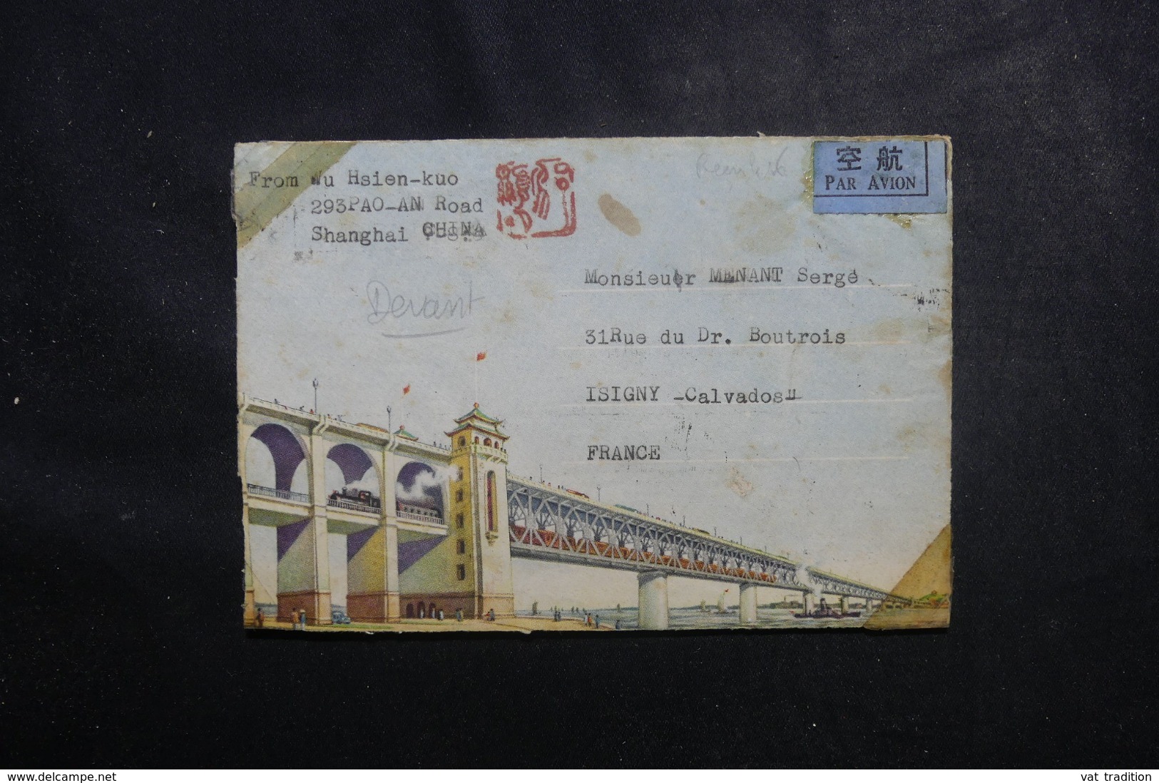 CHINE - Enveloppe ( Devant ) Illustrée De Shangaï Par Avion Pour La France - L 46034 - Briefe U. Dokumente