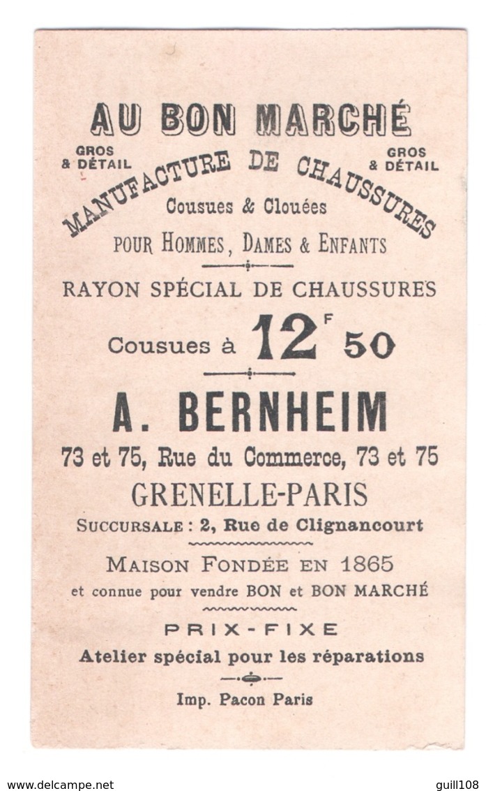 Chromo Au Bon Marché Bernheim Grenelle Paris 75 Rue Du Commerce Pacon Chasse Chasseur Fusil Lièvre Lapin Hunt Gun A30-43 - Au Bon Marché