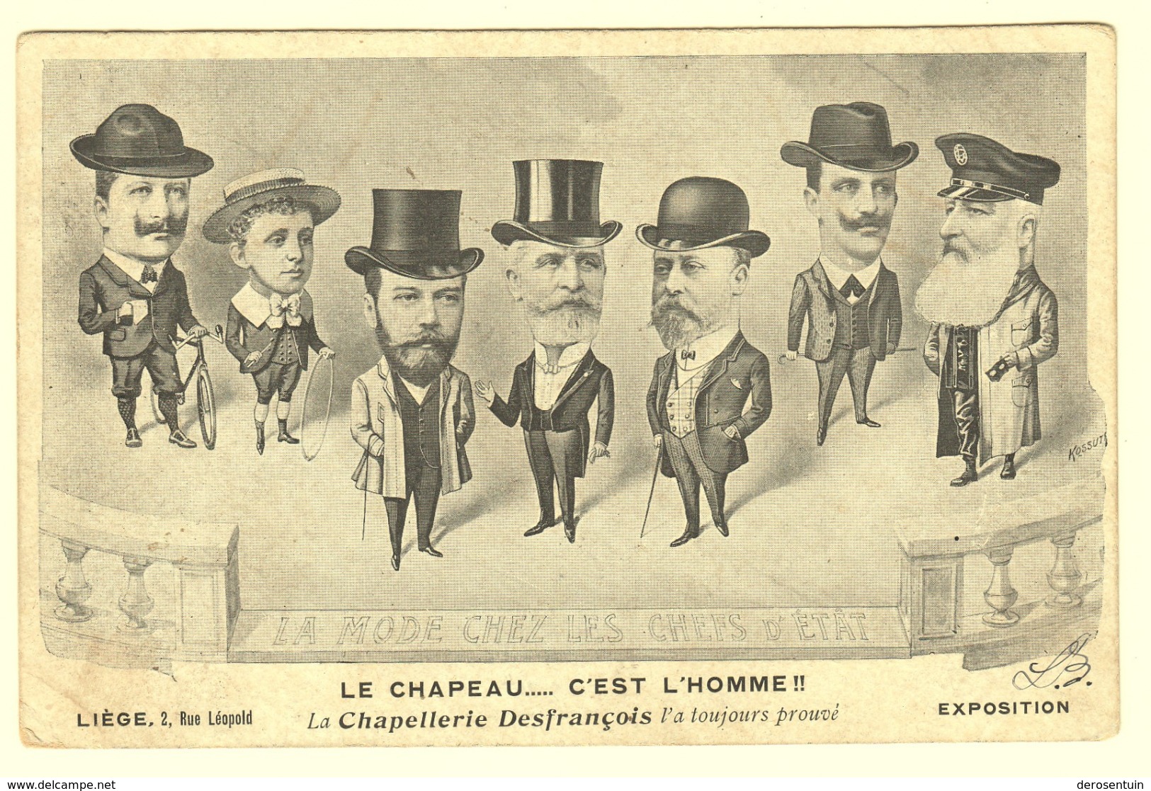 A0135	[Postkaart] La Mode Chez Les Chefs D’état / Le Chapeau ... C’est L’homme!! / La Chapellerie Desfrançois Leopold II - Reclame